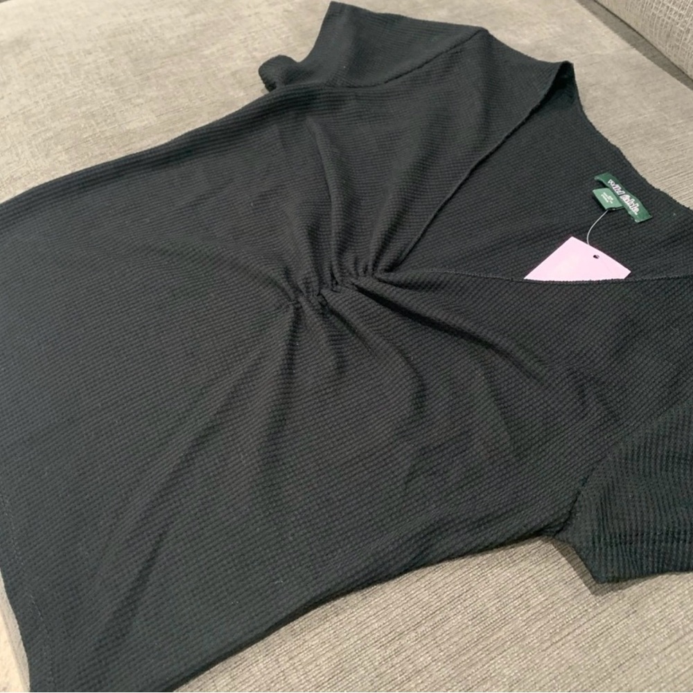 Wild Fable Black Short Sleeve Cinch Front V-Neck Cropped T-shirt Size XL NWOT - Picture 4 of 5